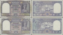 India: Reserve Bank of India pair of the 10 Rupees ND(1943), P.24, both with staple holes at left as usually, otherwise perfect, Condition: UNC. (2 pc...