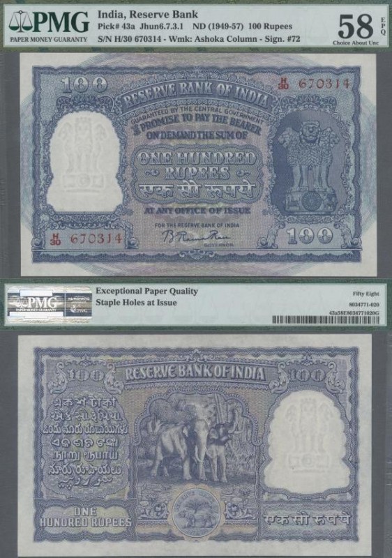 India: 100 Rupees ND(1949-57), P.43a in UNC with staple holes as usually, PMG gr...