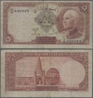 Iran: Banque Mellié Iran 5 Rials, SH 1316 (1937), P.32a, stronger folds and lightly toned paper, tiny missing part at upper right, Condition: F/F+.
 ...