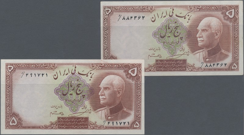 Iran: Bank Melli Iran pair of the 5 Rials SH1317 (1938) without date stamp on ba...