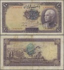 Iran: Bank Melli Iran 10 Rials with slate blue stamp with SH1319 on back, P.33Ab, still strong paper and bright colors with lightly toned paper, sever...
