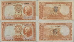 Iran: Bank Melli Iran pair of the 20 Rials with purple date stamp SH1321 on back, P.34Af, both in a nice VF condition with a few folds and lightly ton...