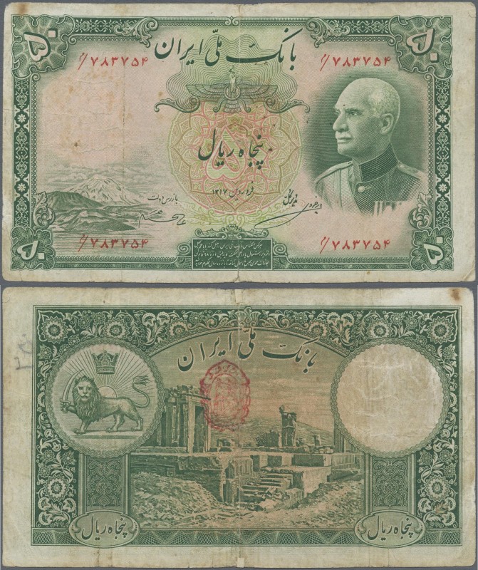 Iran: Bank Melli Iran 50 Rials with red outlined date stamp with SH1319 on back,...