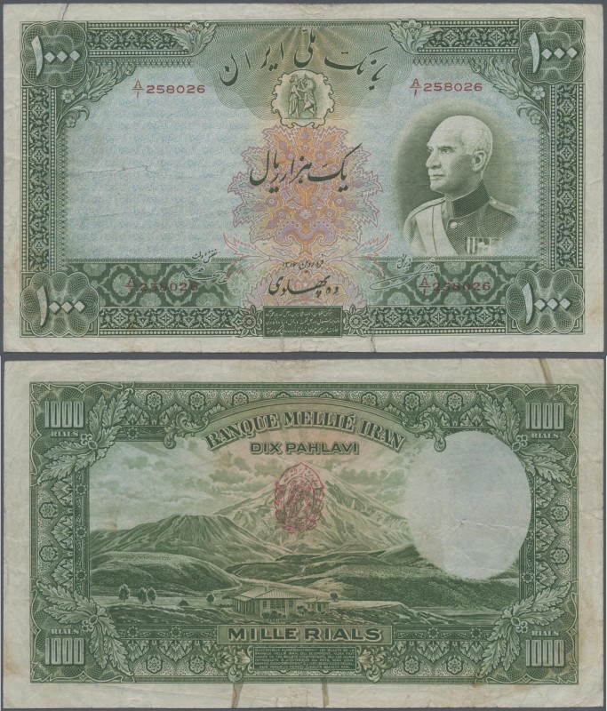 Iran: Banque Mellié Iran 1000 Rials with red stamp on back, SH 1321, P.38c, stil...