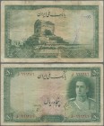 Iran: Bank Melli Iran, 50 Rials ND(1944), P.42, margin splits, small border tears and tiny hole at center, Condition: F/F-.
 [zzgl. 19 % MwSt.]