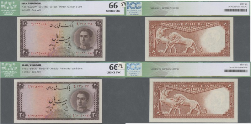 Iran: Bank Melli Iran, consecutive numbered pair of the 20 Rials ND(1948), P.48,...