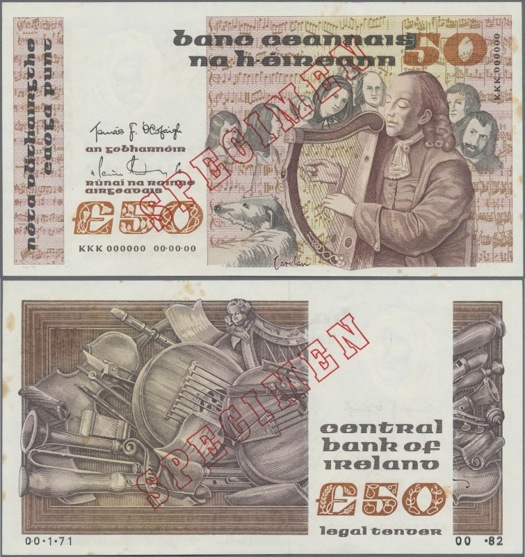 Ireland: Central Bank of Ireland 50 Pounds 1980-92 SPECIMEN, P.74s, almost perfe...