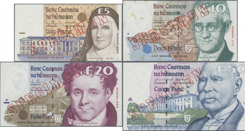 Ireland: Lot 4 Specimen Banknotes: 5, 10, 20 and 50 Pounds 1992-2001 Series, P.7...