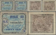 Japan: Allied Military Command set with 3x 50 Sen ND(1945), letter ”B” in underprint with serial number H00060970A, H00186310A and H00025038A replacem...