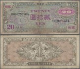 Japan: Allied Military Command set with 20 Yen ND(1945), letter ”B” in underprint with serial number H00025656A replacement note, P.73r, toned and sta...