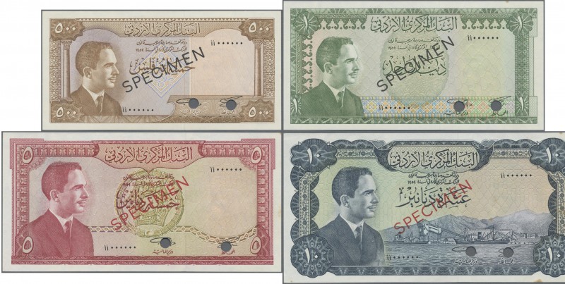 Jordan: Central Bank of Jordan set with 500 Fils, 1, 5 and 10 Dinars L.1959 (196...