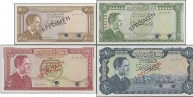 Jordan: Central Bank of Jordan set with 500 Fils, 1, 5 and 10 Dinars L.1959 (1965) SPECIMEN with cancellatin holes, P.9s-12s, 5 + 10 Dinars with bowni...
