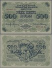 Latvia: Latwijas Walsts Kaşes 500 Rubli 1920, series ”G” and signatures: Kalnings & Vanags, P.8b, still great condition with vertical fold and tiny di...