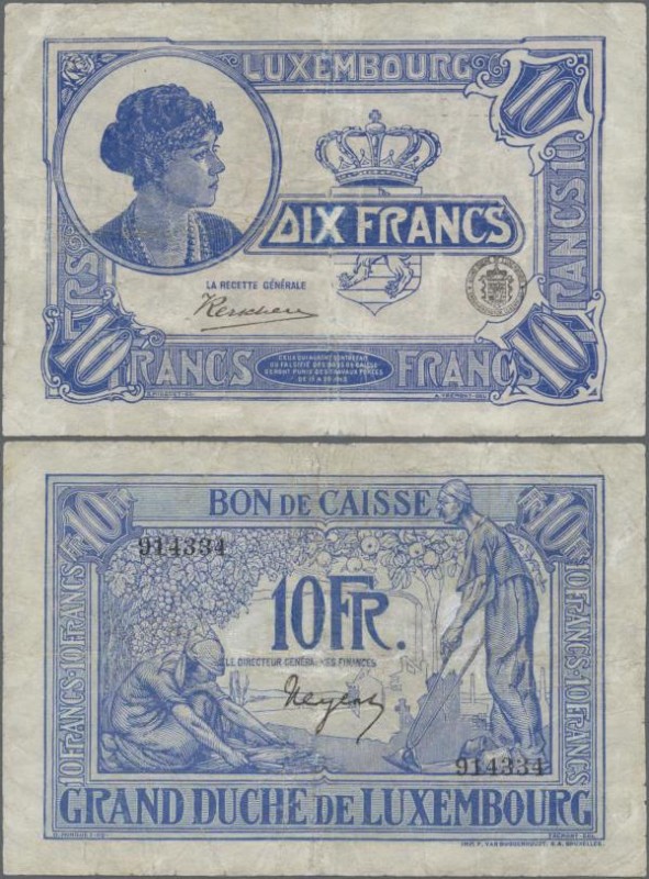 Luxembourg: Grand Duché de Luxembourg – Bon de Caisse 10 Francs ND(1923), P.34, ...