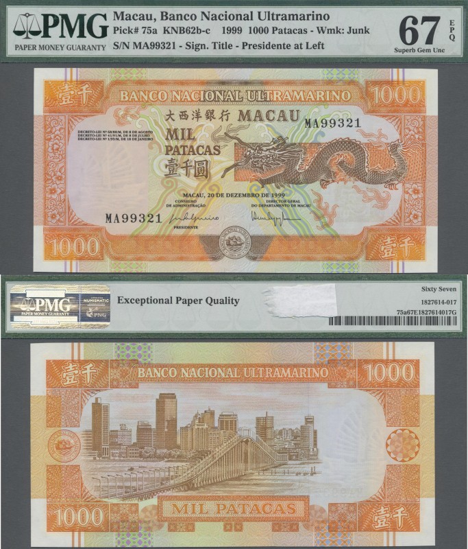 Macau: Banco Nacional Ultramarino 1000 Patacas 1999, P.75a, perfect condition an...