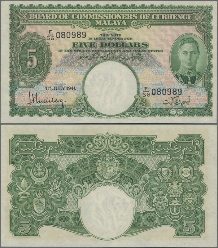 Malaya: Board of Commissioners of Currency 5 Dollars July 1st 1941, P.12, excell...