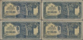 Malaya: The Japanese Government set with 4 banknotes 10 Dollars ND(1942-44), P.M7a in F-/F condition. (4 pcs.)
 [zzgl. 19 % MwSt.]