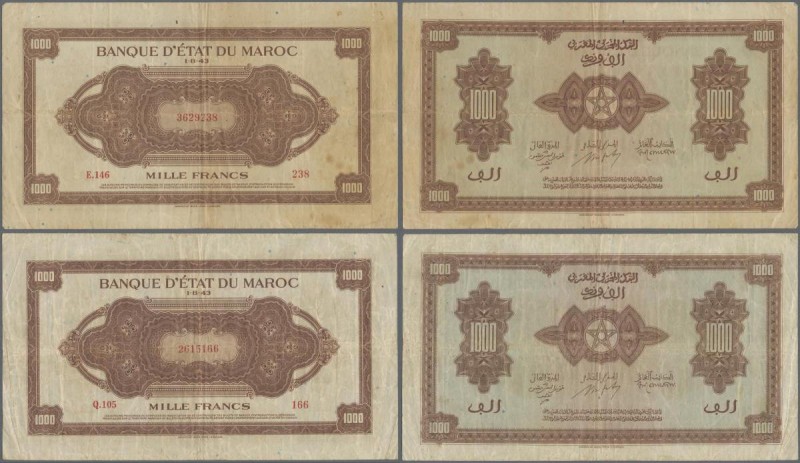 Morocco: set of 2 notes 1000 Francs 1943 P. 28, both in similar condition with f...