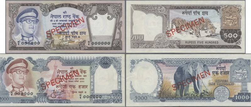Nepal: Pair with 500 and 1000 Rupees ND(1974) SPECIMEN, P.27s, 28s, 1000 Rupees ...