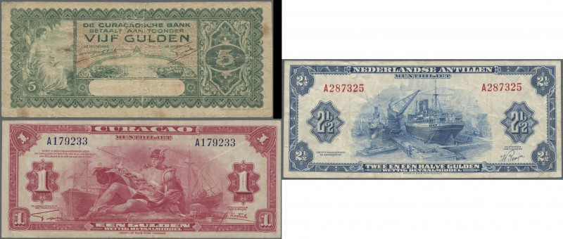 Netherlands Antilles: Nice lot with 5 banknotes Nederlands Antillen 2 ½ Gulden 1...