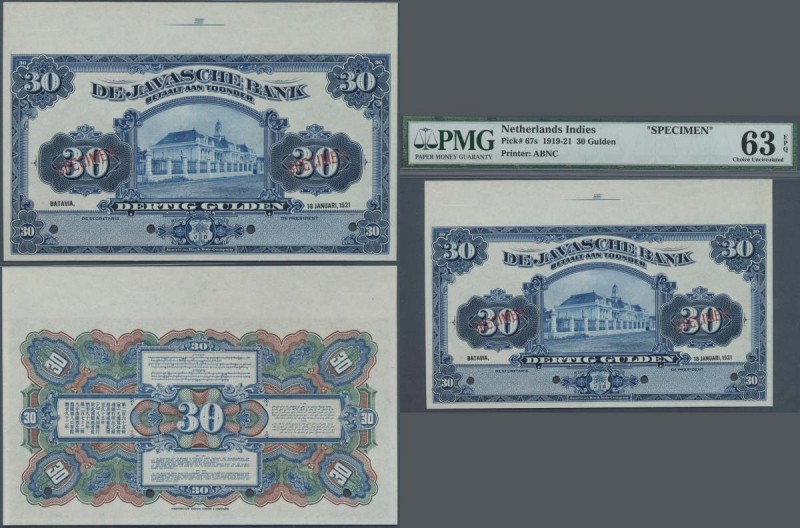 Netherlands Indies: 30 Gulden 1921 Specimen P. 67s, rare note and probably uniqu...