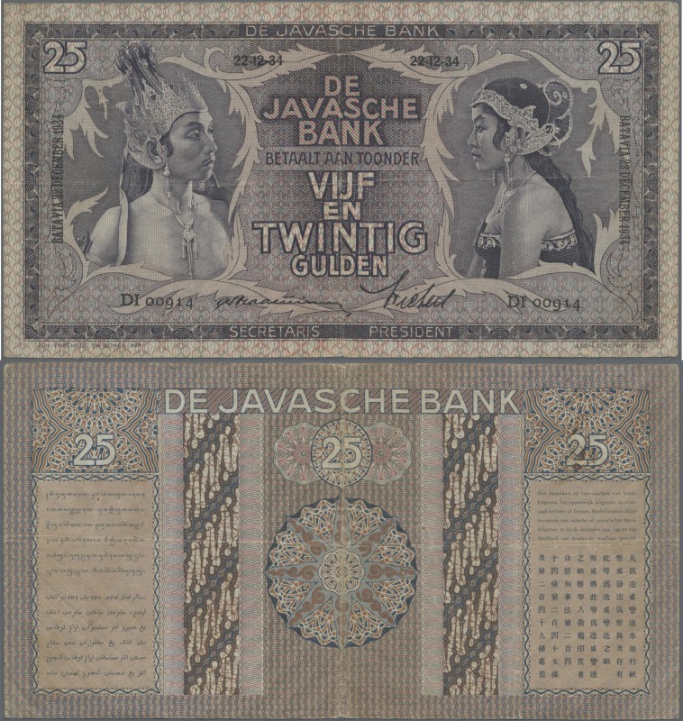 Netherlands Indies: De Javasche Bank 25 Gulden 1934, P.80a, great original shape...