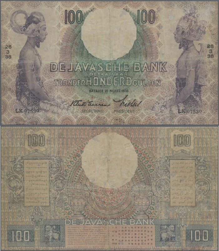 Netherlands Indies: De Javasche Bank 100 Gulden 1938, P.82, great banknote with ...