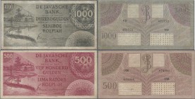 Netherlands Indies: De Javasche Bank pair with 500 Gulden 1946 P.95 (F+) and the highest denomination of this series 1000 Gulden P.96 (F-/F with minor...