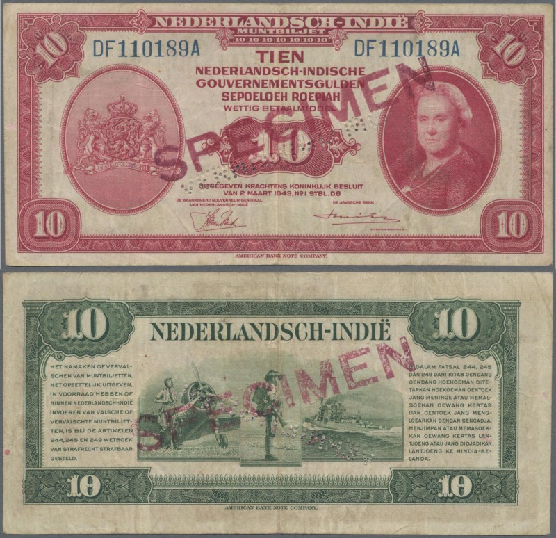 Netherlands Indies: Nederlandsch-Indie Muntbiljet 10 Gulden L.1943 SPECIMEN, P.1...