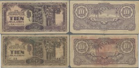 Netherlands Indies: De Japansche Regeering lot with 8 banknotes 10 Gulden ND(1942), P.125 with block letters SA, SB, SC, SD, SE, SF, SG and SH in G to...