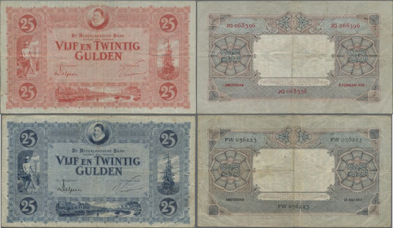 Netherlands: Pair of the 25 Gulden 1927 P.45 (F/F-) and 25 Gulden 1930 P.46 (F/F...