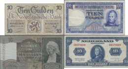 Netherlands: Nice set with 7x 10 Gulden, containing the issues 1940, 41, 43, 2x 45 and 1949, P.53, 56a,b, 66, 74, 75, 83, Condition: F+ to XF. (7 pcs....
