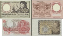 Netherlands: Nice set with 3 banknotes containing 25 Gulden 1940 P.57 (F+/VF), 25 Gulden 1947 P.81 (F) and 100 Gulden 1953 P.88 (XF). (3 pcs.)
 [diff...
