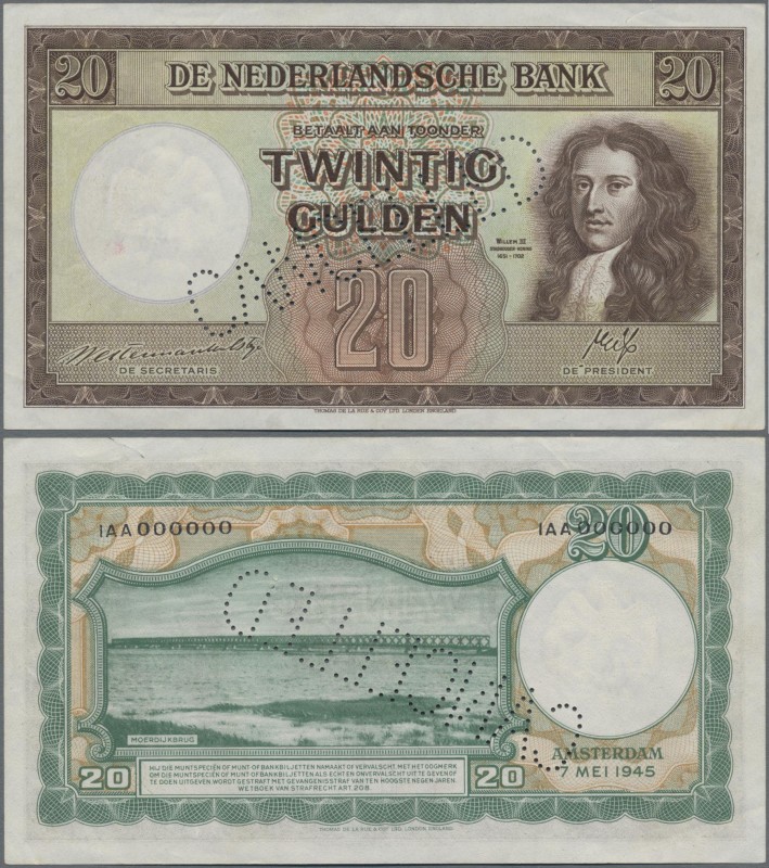 Netherlands: 20 Gulden 1945 SPECIMEN, P.76s with perforation ”Cancelled” and ser...