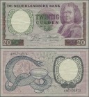 Netherlands: 20 Gulden 1955, P.86 replacement note with serial number 4AC 104872, still strong and clean paper with several folds, Condition: VF-/VF....