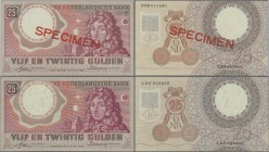 Netherlands: Very nice pair with 25 Gulden 1955 P.87 (aUNC/UNC) and 25 Gulden 1955 SPECIMEN P.87s (UNC). (2 pcs.)
 [differenzbesteuert]