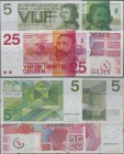 Netherlands: Set with 4 banknotes series 1966 – 1989 with 5 Gulden 1966, 5 Gulden 1973, 25 Gulden 1971 and 25 Gulden 1989, P.90, 92, 95, 100, all in U...
