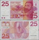 Netherlands: 25 Gulden 1971 P.92 ERROR Note with wet ink transfer of the serial number from back side printing on front, still nice with handling trac...