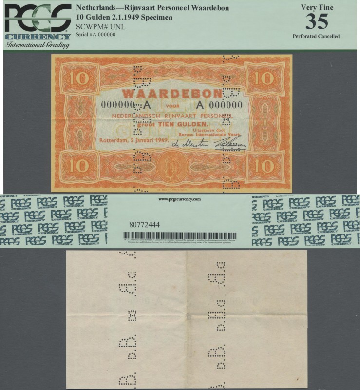 Netherlands: Waardebon – ship money 10 Gulden 1949 SPECIMEN with vertical perfor...