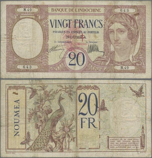 New Hebrides: Banque de l'Indochine 20 Francs ND(1941), P.6, still nice with a f...