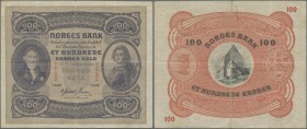 Norway: 100 Kroner 1938, P.10c, still nice with a few stronger folds and tiny tears at upper and lower margin. Condition: F/F+
 [differenzbesteuert]