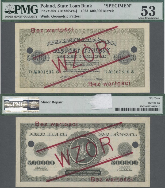 Poland: State Loan Bank 500.000 Marek 1923 SPECIMEN, P.36s with red overprint ”W...