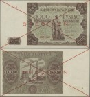 Poland: Narodowy Bank Polski 1000 Zlotych 1947 SPECIMEN, P.133s with cross cancellation, red overprint ”Specimen” and serial number 1234567, tiny ink ...