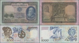 Portugal: Pair with 1000 Escudos 1942 P.156 (F+) and 2000 Escudos 1991 P.186a (XF+). (2 pcs.)
 [differenzbesteuert]