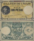 Puerto Rico: Billete de Canje - Exchange note 1 Peso 1895 without counterfoil, P.7c, small diagonal bend at upper left, otherwise perfect, Condition: ...