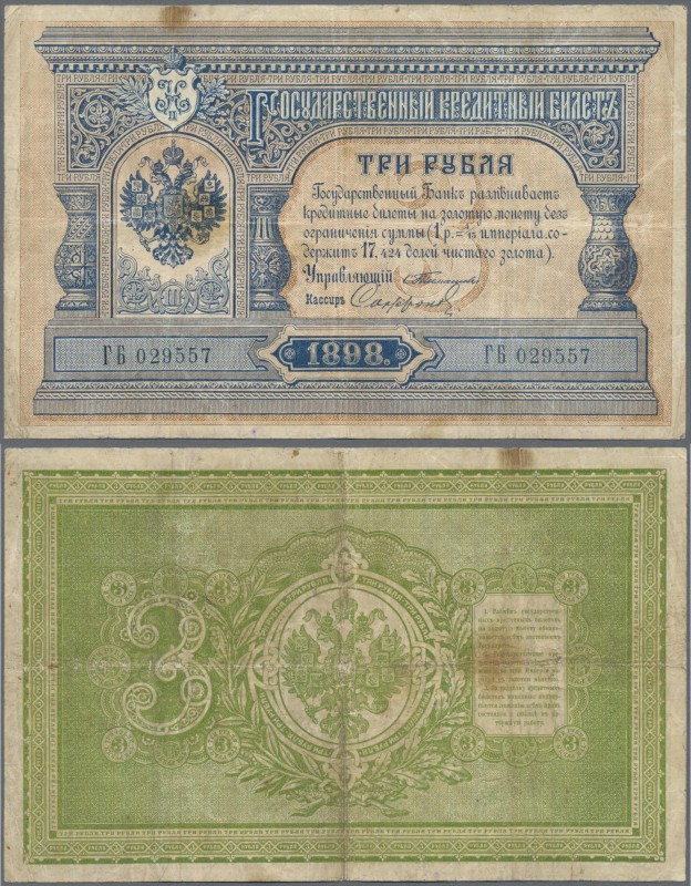 Russia: 3 Rubles 1898 with signatures: TIMASHEV / SOVRONOV, P.2b, still nice and...