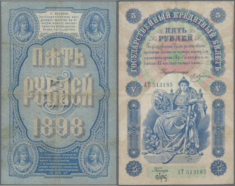 Russia: 5 Rubles 1898 with signatures: PLESKE / BRUT, P.3a, rare signature varie...