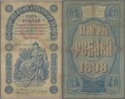 Russia: 5 Rubles 1898 with signatures: PLESKE / MOROZOV, P.3a, small margin splits, toned paper and tiny hole at center, Condition: F/F-.
 [differenz...