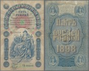 Russia: 5 Rubles 1898 with signatures: TIMASHEV / NAUMOV, P.3b, still bright colors, small margin splits and tiny parts with thinning paper at upper m...