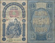 Russia: 5 Rubles 1898 with signatures: TIMASHEV / IVANOV, P.3b, still nice and intact with tiny border tears and pinholes at center, Condition: F/F-....